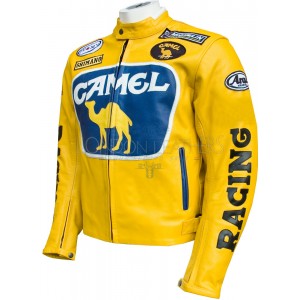 Camel Racing Yellow Leather Motorcycle Jacket